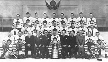 Stanley Cup champions 1951: Teeder, now Leaf captain, is in front row centre, with the cup.