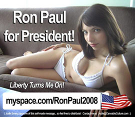 Marc Emery’s wife Jodie, helping the Canadian Prince of Pot’s campaign in support of Republican Ron Paul for US president, 2008. 