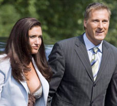 Ex-Foreign Affairs minister Maxime Bernier arrives at Rideau Hall on Aug 14, 2007, with his then-girlfriend, Julie Couillard. Bernier lost his cabinet post when it was reported that he left sensitive NATO documents at Couillard’s home. A recent 2009 report in the Montreal newspaper Le Devoir says the documents contained 560 pages full of sensitive information stamped ‘Secret.’ This won’t help Conservative prospects in Quebec. (PAUL CHIASSON / CP).