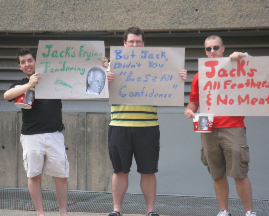 From Liberal strategist Warren Kinsella’s website, September 3, 2009: “Concerned young Haligonians express their unhappiness with Jack ‘Let's Make A Deal’ Layton.”