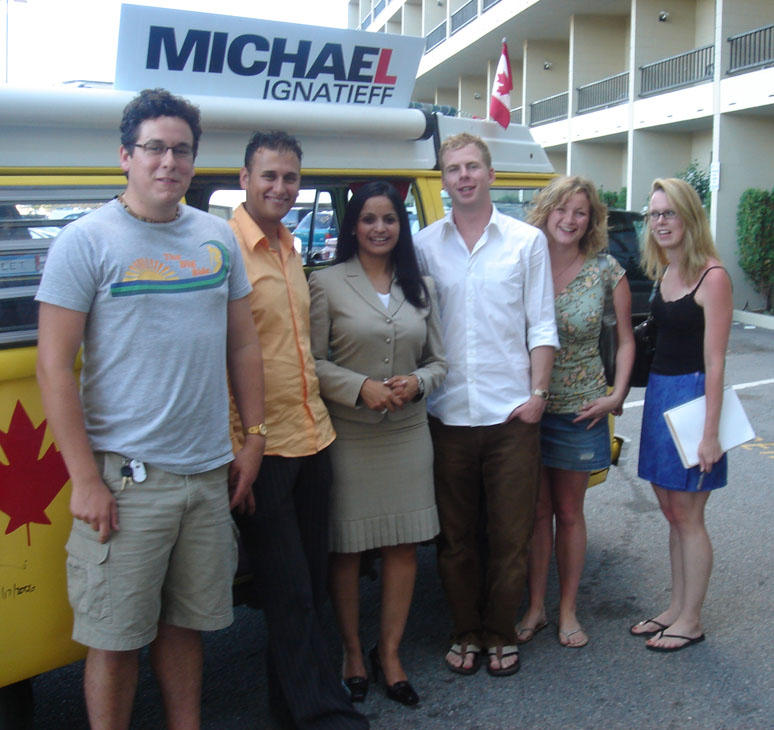 Liberal MP for Brampton Springdale, Ruby Dhalla (centre), with Michael Ignatieff supporters in Kelowna, BC. 