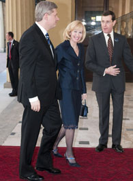 Prime Minister Stephen Harper and wife Laureen arrive at a reception for world leaders attending the G20 summit at Buckingham Palace on April 1, 2009 in London, England. Will he achieve what no other Canadian Conservative leader since John A. Macdonald has managed – with or without a majority government?