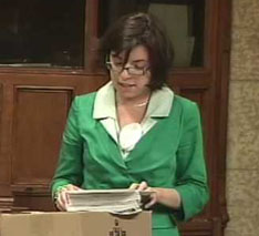 Niki Ashton, daughter of Steve Ashton and federal NDP MP for the northern Manitoba riding of Churchill, in Canadian House of Commons, June 30, 2009.  