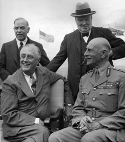 Winston Churchill (right) and Canadian PM William Lyon Mackenzie King (left) stand behind US President Franklin Roosevelt and Canada's Governor General, the Earl of Athlone (at a time when Canadian governor generals were still British aristocrats, and not Canadian politicians or media personalities), at the Quebec Conference, August 18, 1943.