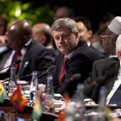 Prime Minister Stephen Harper takes part in a special session on climate change at the Commonwealth summit in Trinidad and Tobago on Nov. 27, 2009. Sean Kilpatrick/The Canadian Press.