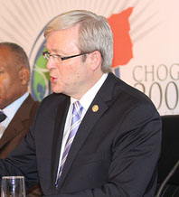 Australian Prime Minister Kevin Rudd at the 2009 Commonwealth summit. A proponent of doing something about climate change, he is also a self-declared republican who has promised to do something about the obsolete British monarchy in Australia, at some point in the not too distant future (assuming he is still Prime Minister of Australia then of course). Kenroy Ambris/Commonwealth Secretariat.