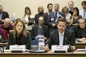 Richard Colvin, right, testifies beside lawyer Lori Bokenfohr at a House of Commons committee on prisoner abuse on Nov. 18, 2009. SEAN KILPATRICK/THE CANADIAN PRESS. 