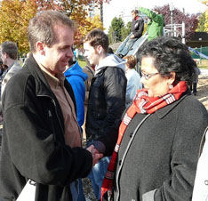 New Democrat Michael Byers and Liberal Hedy Fry exchange some guarded pleasantries in Vancouver Centre during the 2008 election campaign.