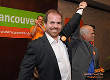 Michael Byers with NDP leader Jack Layton, at Byers’s 2008 nomination in Vancouver Centre.