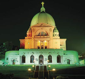 St. Joseph’s Oratory in Montreal, illuminated at night.