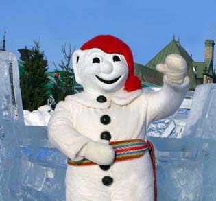 Bonhomme Carnaval, the Quebec Winter Carnival's ambassador, in his ice palace at Quebec City. Photo courtesy Carnaval de QuÃ©bec.