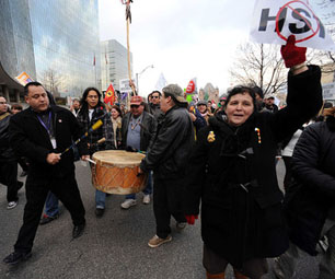 About 300 First Nations people protested against the HST, on December 3, 2009 – the first day of limited public hearings on the issue at Queen's Park in Toronto. Rick Eglinton/Toronto Star.