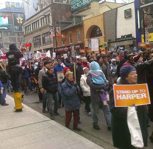 Marching down Yonge Street in Toronto January 2010 ... just like the rebels of December 1837 (well not exactly, of course: this time they’re going to win, in all the ways that finally count). Photo WMW.   