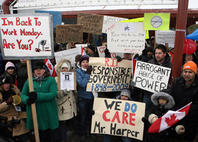 About 200 people showed up as Calgarians Against Proroguing Parliament held a rally to oppose Prime Minister Stephen Harper's move to prorogue Parliament. The Calgary version of the cross Canada rally took place in front of the Prime Ministers Calgary Office on January 23, 2010.