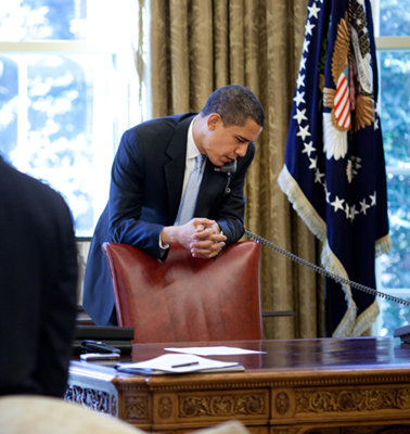 President Obama, at work in the Oval Office at the White House, Washington, DC, 2009.