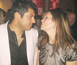 Helena Guergis and her (then) fiancÃ©e, Rahim Jaffer, at the MuchMusic Video Awards, Toronto, July 16, 2008. They were married October 15, 2008. 