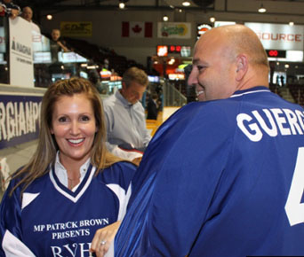 Helena Guergis and her cousin Tony Guergis, mayor of Springwater, Ontario and Simcoe County Warden. The Guergis family has a long history in Simcoe County politics in central Ontario, going back to her grandfather George. At the moment her sister Christine Brayford is also a councillor in the town of New Tecumseth, and her cousin David Guergis is the mayor of Essa Township.