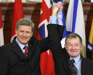 Stephen Harper and Bert Brown, the one elected senator he has managed to appoint, chosen by the voters at an Alberta provincial election.