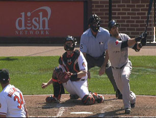 Bautista at the plate, as he hits his April 11 two-run homer in Baltimore.