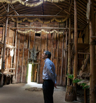 Michael Ignatieff, leader of the Liberal Party of Canada inside the Turtle Clan long house at Crawford Lake, Ontario. Aboriginal Day June 21, 2009. Photo by: Radey Barrack.