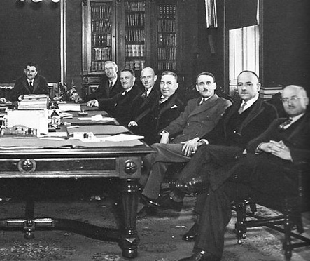 Jack’s grandfather, Gilbert Layton (far right), as minister without portfolio in first Quebec cabinet of Maurice Duplessis (far left).