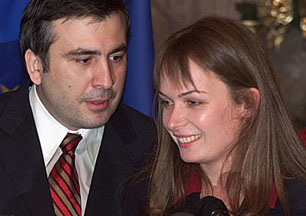 Mikheil Saakashvili, Georgia's president, with his Dutch wife Sandra Roelofs: AP.