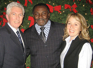 Gilles Duceppe with Bloc MP couple Maka Kotto and Caroline St-Hilaire, at BQ Christmas Party on Parliament Hill, December 2007. Photo: macleans.ca.