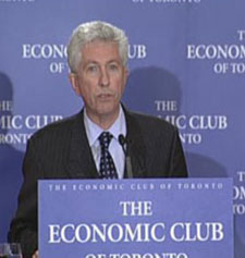 While still pretending to believe in some kind of separate country of Quebec, in the fall of 2008 Gilles Duceppe visited Ontario’s capital city, “to urge voters here not to let Stephen Harper get his majority.” He told “about 200 members of the Economic Club of Toronto ... that a vote for the Conservatives at a time of such economic fragility in North America is a vote for financial chaos.”