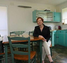 Julia Gillard in her kitchen at home, where she is “the first to admit she's not a culinary whiz.” Photo: Ken Irwin.